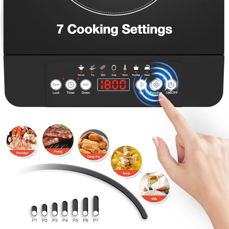 Bgk Portable induction Cooktop,110V Single Burner Induction Stove Top,1800W Induction Hot Plate Electric Burner,7 Power Levels, Kids Lock & Timer,LED touch control,Overheat Protection - Image 4